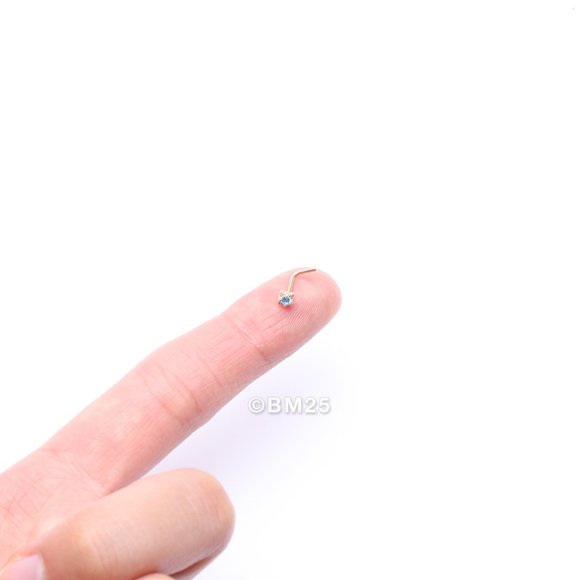 14 Karat Gold Studded Prong Gem Sparkle L-Shaped Nose Ring - Picture 2 of 5